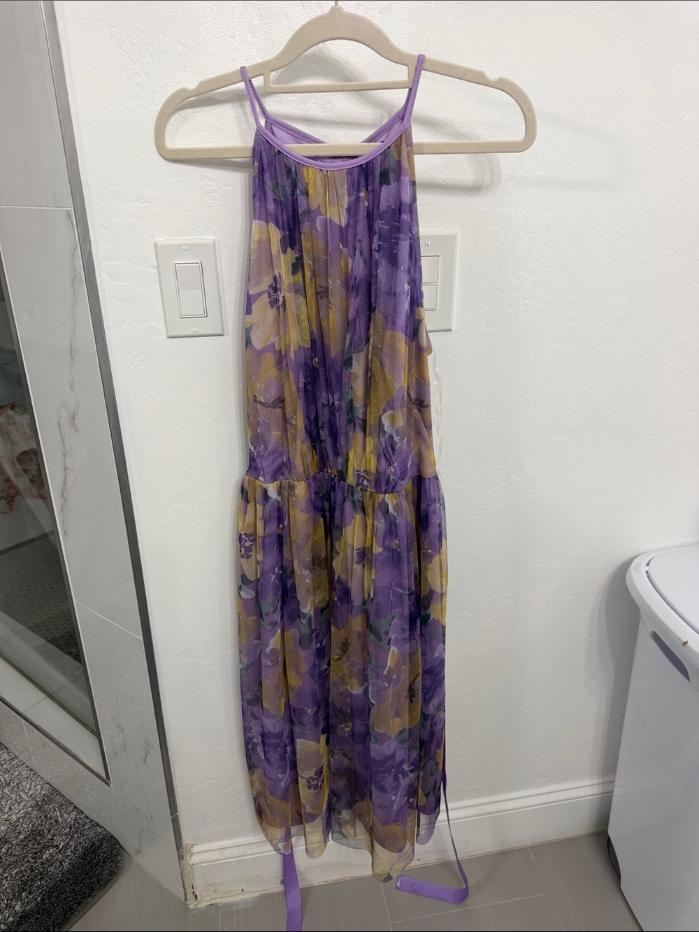 Purple and Yellow Floral Maxi Dress - Sleeveless Halter